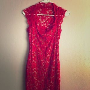Rubber Ducky Red Square Neck Lace Dress